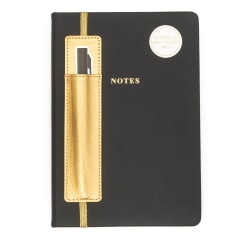 Eccolo Style Journal With Pen Holder, 6" x 8", Narrow Rule, 256 Pages, Black