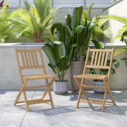 Flash Furniture Martindale Acacia Wood Indoor/Outdoor Furniture Folding Patio Bistro Chairs, Natural, Set Of 2 Chairs, THBC1244NAT