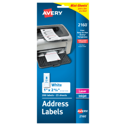 Avery® Mini-Sheets® Address Labels, 2160, Rectangle, 1" x 2-5/8", White, Pack Of 200 Labels