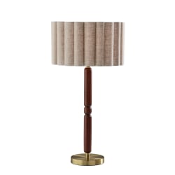 Adesso Laine Table Lamp, Antique Brass/Walnut with Beige Linen Shade