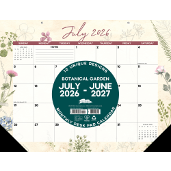 2026-2027 Willow Creek Press Academic Monthly Desk Pad Calendar, 17" x 22", Botanical Garden, July To June, Total Qty 1