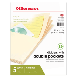 Office Depot® Brand Untabbed Dividers With Double Pockets, Buff, Pack Of 5