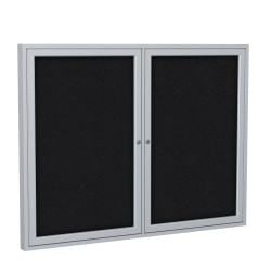 Ghent Traditional Enclosed 2-Door Fabric Bulletin Board, 36" x 48", Black, Satin Aluminum Frame