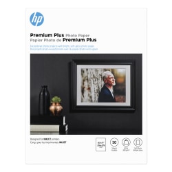 HP Premium Plus Photo Paper for Inkjet Printers, Soft Gloss, Letter Size (8 1/2" x 11"), 80 Lb, Pack Of 50 Sheets (CR667A)