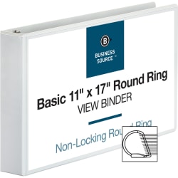 Business Source Round Ring Reference Binder, 2" Ring, 11" x 17", White