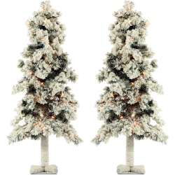 Fraser Hill Farm Snowy Alpine Trees With Clear Lights, 3', Set Of 2