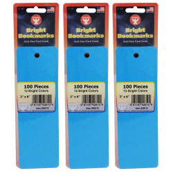 Hygloss Mighty Bright Bookmarks, 6" x 2", Assorted Colors, 100 Bookmarks Per Pack, Set Of 3 Packs