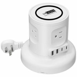 Uncaged Ergonomics Wireless Retractable Power Strip | Auto Cord Management + Wireless Charger - 4 x AC Power, 2 x USB Type A, 2 x USB Type C - 6 ft Cord - 1625 W - Cube, Desktop, Floor-mountable - White