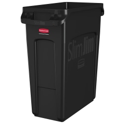 Rubbermaid® Slim Jim Rectangular Polyethylene Vented Waste Receptacle, 16 Gallons, Black