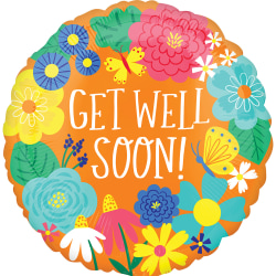 Amscan Get Well Foil Balloon, Circle, 18", Orange Floral