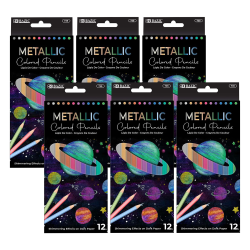 BAZIC Products Metallic Colored Pencils, Assorted Colors, 12 Pencils Per Pack, Bundle Of 6 Packs