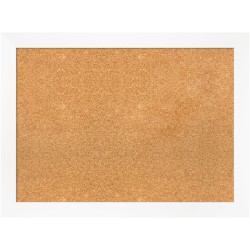 Amanti Art Rectangular Non-Magnetic Cork Bulletin Board, Natural, 31" x 23", Cabinet White Narrow Plastic Frame