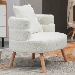 Glamour Home Azana Boucle Fabric/Wood Accent Chair, White/Brown