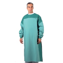 Medline 2-Ply Blockade Surgical Gowns, Tie Neck And Mid-Back, Large, Misty Green, Pack Of 12