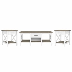 Bush Furniture Key West Coffee Table With Set Of 2 End Tables, Shiplap Gray/Pure White, Standard Delivery