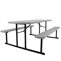 National Public Seating Blow-Molded Plastic Folding Picnic Table, 29-1/2"H x 72"W x 57"D, Gray