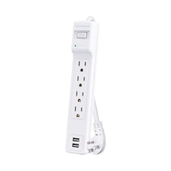 CyberPower® P403URC1 4-Outlet Home Office Surge-Protector Power Strip With 2 USB Ports, 3’, White