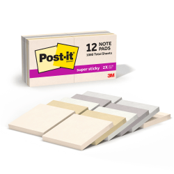 Post-it® Super Sticky Notes, 3 x 3 in, 12 Sticky Note Pads, 90 Sheets/Pad, 2X the Sticking Power, School Supplies and Office Products, Sunburst