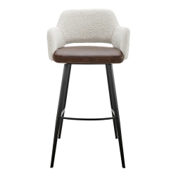 Eurostyle Desi Faux Leather/Fabric Swivel Barstool With Back, Brown/Ivory/Black