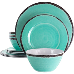 Elama Azul Banquet 12-Piece Dinnerware Set, Turquoise