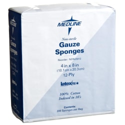 Medline Woven Nonsterile Gauze Sponges, 8" x 4", White, Case Of 2,000