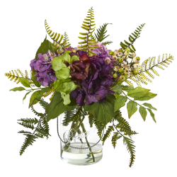 Nearly Natural Hydrangea & Berry 14"H Artificial Floral Arrangement, 14"H x 7"W x 7"D, Purple