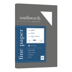 Southworth 25% Cotton Wove Cover Stock, Letter Size, White, Pack Of 100 Sheets