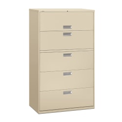HON® Brigade® 600 42"W x 18"D Lateral 5-Drawer File Cabinet, Putty