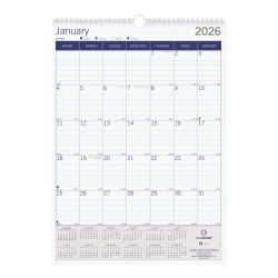 2026 Blueline DuraGlobe™ Monthly Wall Calendar, 12" x 17", Blue/White, January To December, C171203