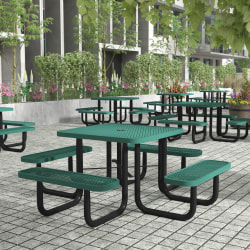 Flash Furniture Creekside Outdoor Square Picnic Table, Steel Frame, Ground Anchors, Green - SLFEMS46H60LGN