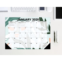 2024-2045 Willow Creek Press Academic Monthly Desk Pad Calendar, 12" x 17", Botanical Bliss, July To June, 47521