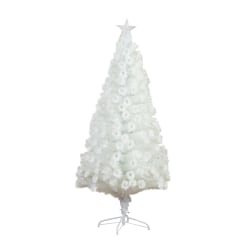 Nearly Natural 6’H Pre-Lit Fiber Optic Artificial White Christmas Tree With Star Tree Topper, 72"H x 30"W x 30"D, White