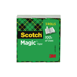 Scotch® Magic™ Tape, Invisible, 3 Tape Rolls, 1 in x 2592 in, Home Office Supplies and School Supplies for College and Classrooms