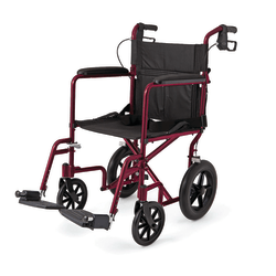Medline Aluminum Transport Chair, 12" Wheels, Red