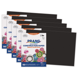 Prang Construction Paper, Medium Weight, 12" x 18", Black, 50 Sheets Per Pack, Set Of 5 Packs