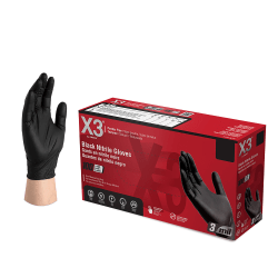 X3 Nitrile PF Gloves, Extra Large, Black, 100 Gloves Per Box
