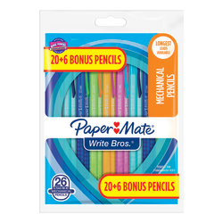 Paper Mate® Write Bros. Mechanical Pencils, 0.7 mm,  #2 Lead, Assorted Barrel Colors, Pack Of 26 Pencils