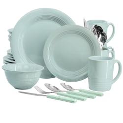 Martha Stewart 32-Piece Stoneware Dinnerware And Flatware Combo Set, Blue