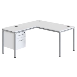 Boss Office Products Simple System Workstation L-Desk with Return & Pedestal, 29-1/2"H x 66"W x 65-7/16"D, White