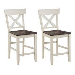 Coast to Coast Landings Counter-Height Cross-Back Dining Chairs, Brown/Light Gray/Cream, Set Of 2 Chairs