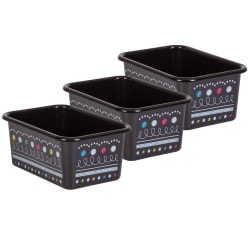 Teacher Created Resources Small Plastic Storage Bins, 5"H x 11-3/8"W x 7-3/4"D, Chalkboard Brights, Pack Of 3