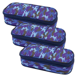 Teacher Created Resources Pencil Cases, 2-1/2"H x 4-1/4"W x 9"D, Blue Camo, Pack Of 3 Cases