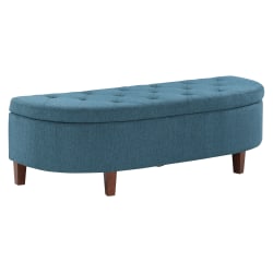 Office Star Jaycee Wood/Fabric Storage Bench, 19"H x 59-1/2"W x 22-1/4"D, Brown/Blue