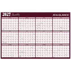 AT-A-GLANCE® 2027 Horizontal Reversible Erasable Yearly Wall Calendar, Red and Blue, Extra Large, 48" x 32"