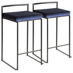 LumiSource Fuji Stacker Counter Stools, Blue Seat/Black Frame, Set Of 2 Stools