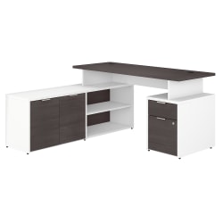 Bush Business Furniture Jamestown 60"W L-Shaped Corner Desk With Drawers, Storm Gray/White, Standard Delivery