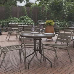 Flash Furniture Bellamy Round Tempered Glass Metal Outdoor Furniture Table, 28"H x 31-1/2"W x 31-1/2"D, Clear/Bronze