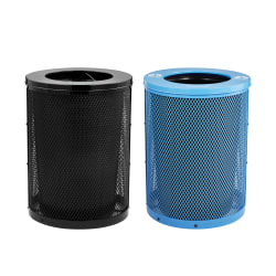 Alpine 36 Gallon Round Diamond Steel Trash Can with Flat Lid and Insert Liner, Black and Blue, 2 Pack