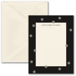 Custom Premium Stationery Flat Note Cards, 5-1/2" x 4-1/4", Floating Dots, Ecru-Ivory, Box Of 25 Cards