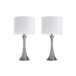 LumiSource Lenuxe Contemporary Table Lamps, 24-1/4"H, White Shade/Brushed Nickel Base, Set Of 2 Lamps